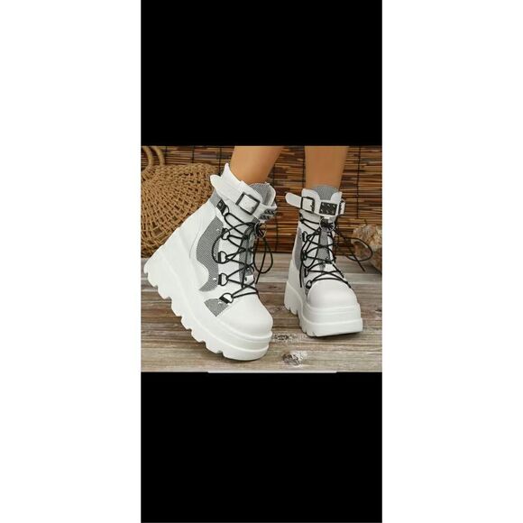 Elevated platform punk style, boots, stylish design combo zipper in the back net - Picture 3 of 16